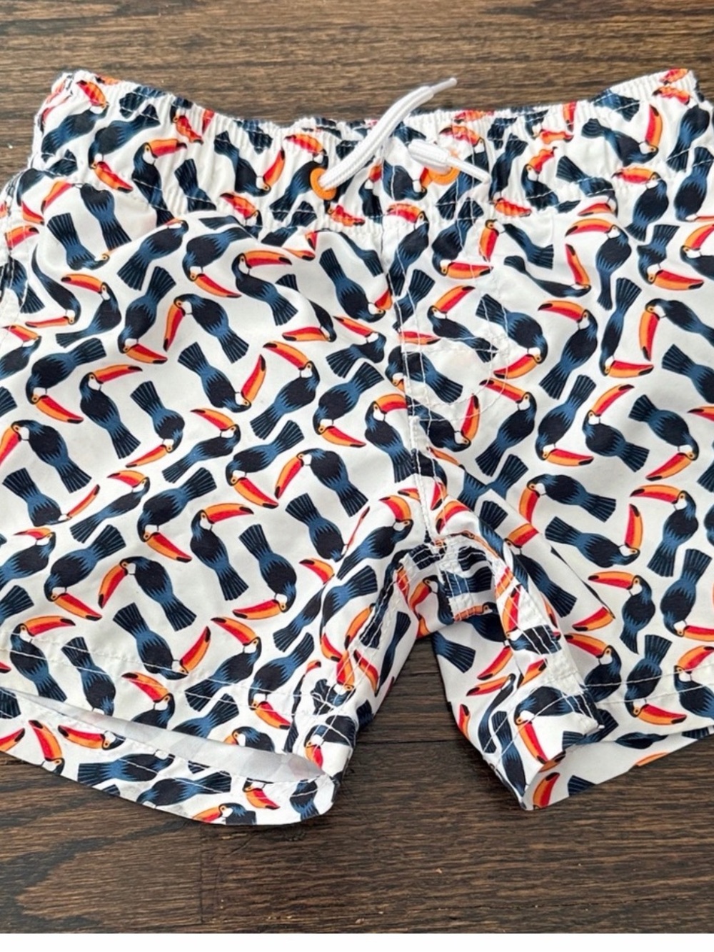 Sundek Toucan Print Swim Trunks - White, Navy & Orange